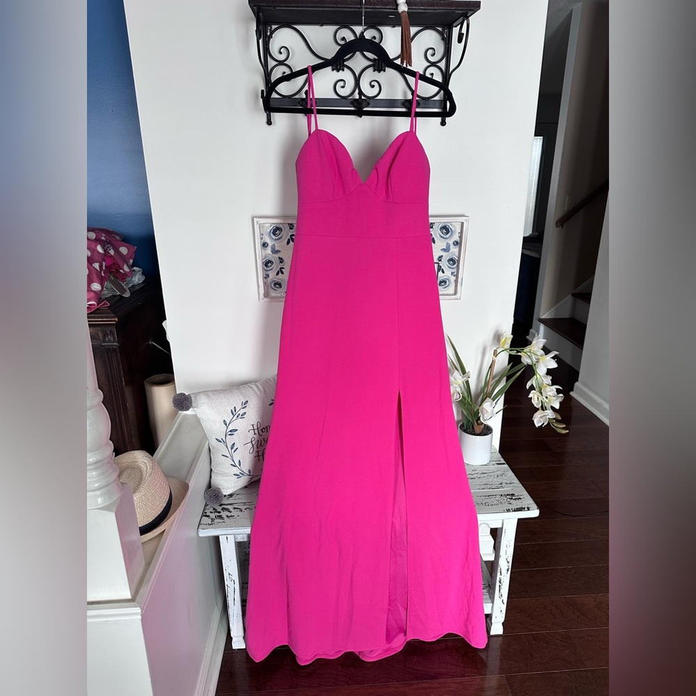 B. Darlin Vibrant Pink Maxi Evening Formal Dress with slit NWT $78 MSRP